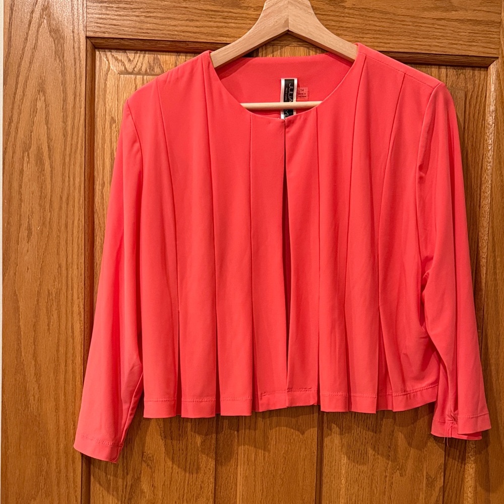 Julian Taylor Coral Open-Front Cropped Cardigan